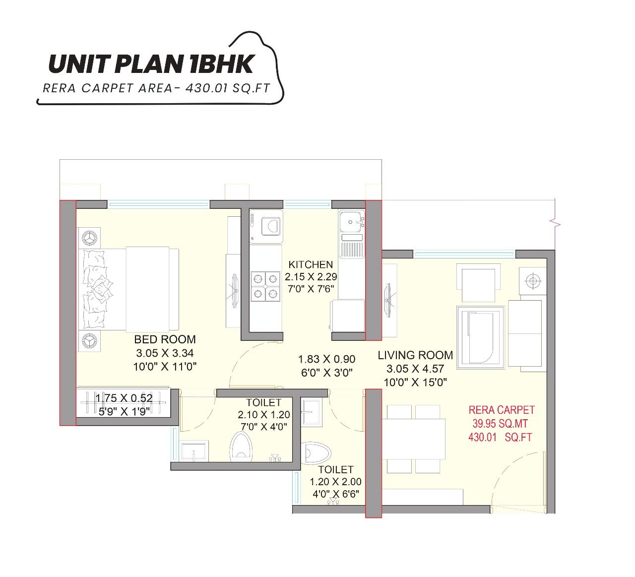 1 BHK Floor Plan